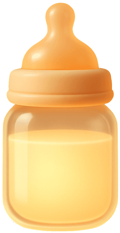 Glowing amber 3D glass baby bottle illustration