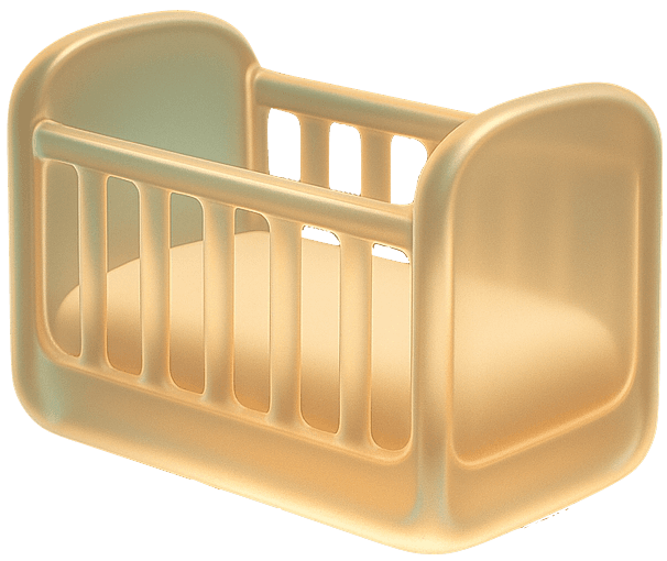 Glowing amber 3D modern baby crib illustration