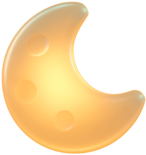 Glowing amber glass crescent moon illustration