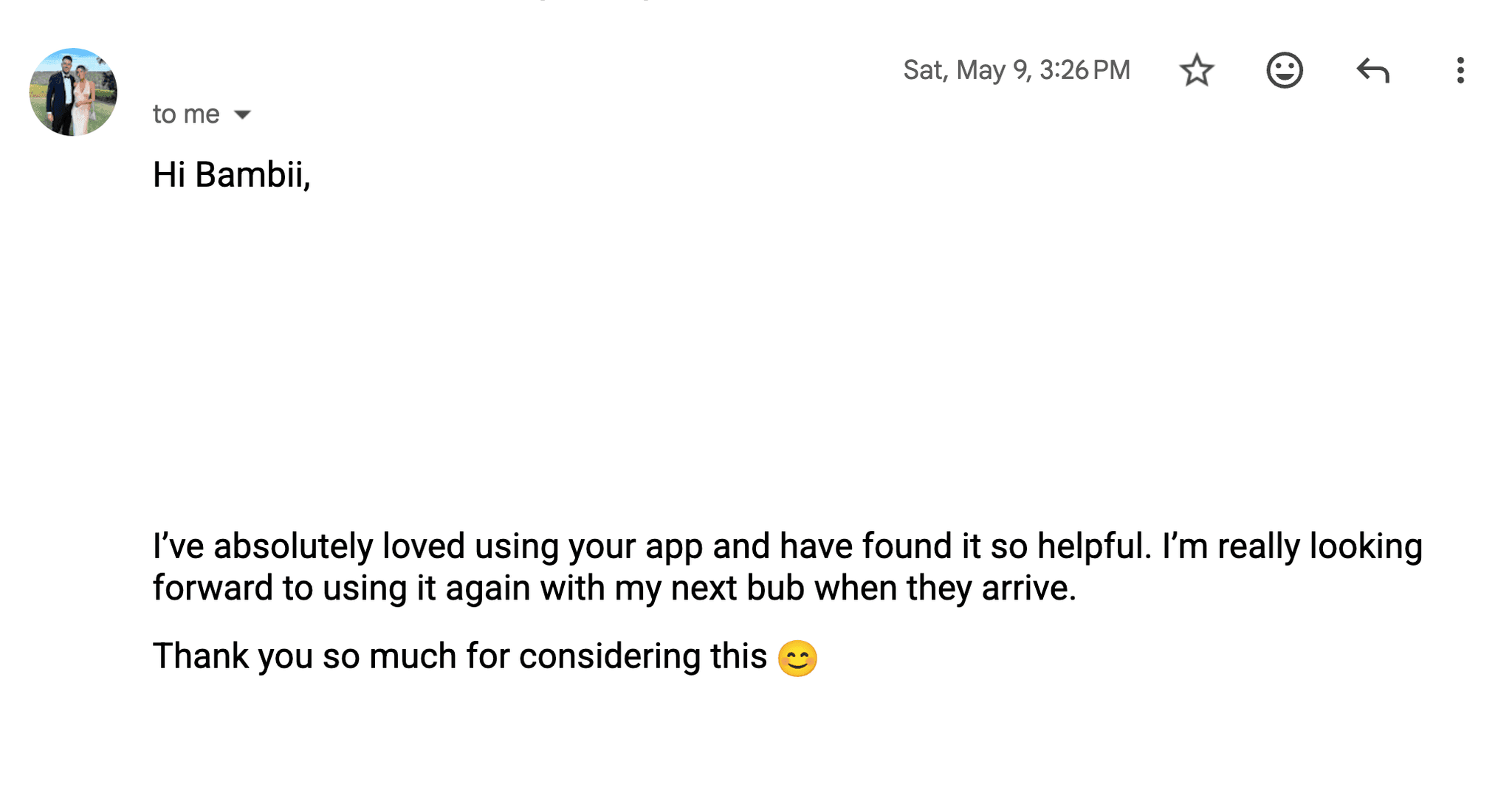 Email — I've absolutely loved using your app and have found it so helpful