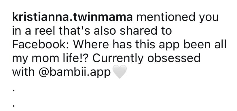 Instagram tag from @kristianna.twinmama — Where has this app been all my mom life? Currently obsessed with @bambii.app